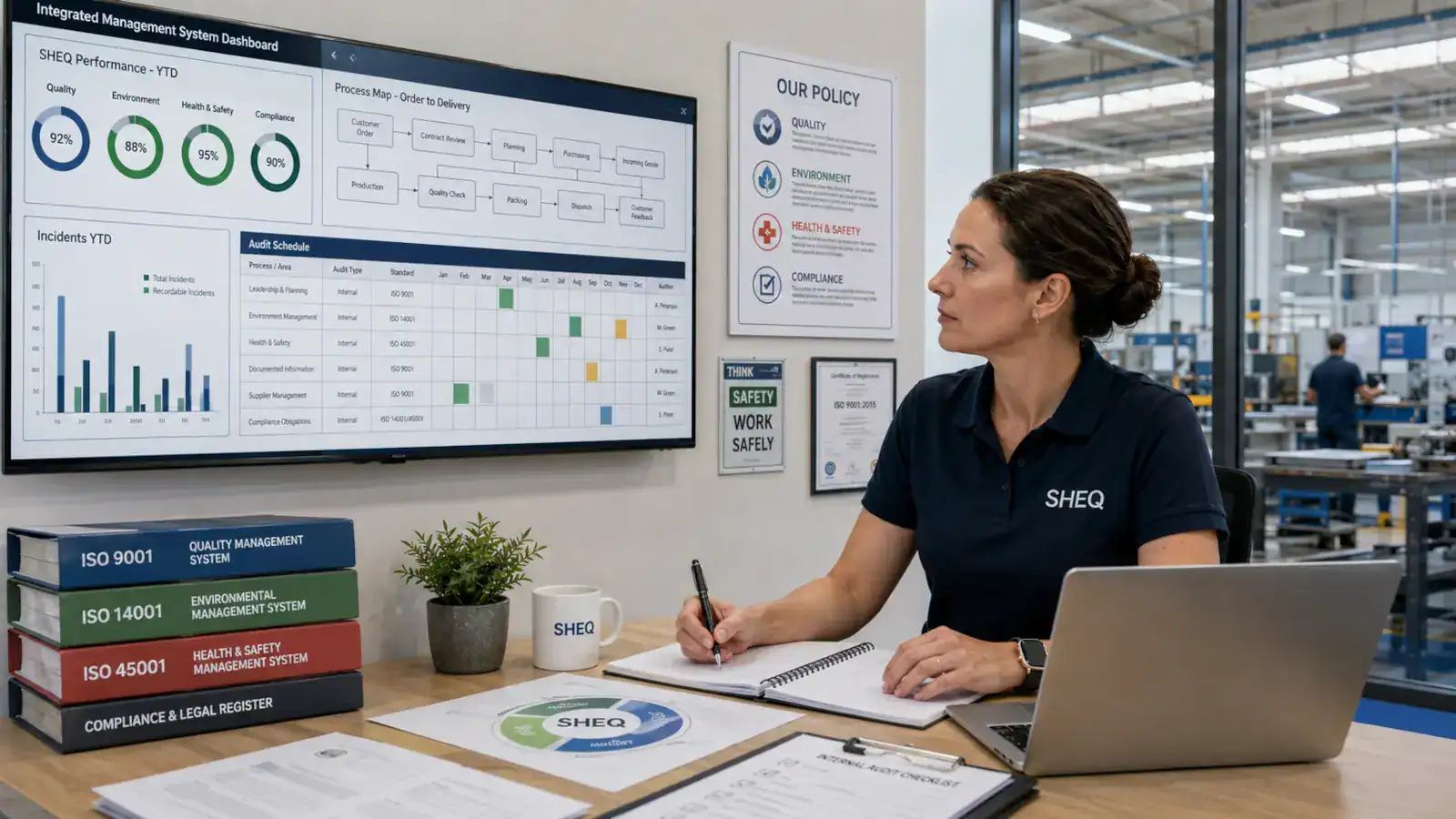 SHEQ professional comparing ISO 9001, ISO 14001 and ISO 45001 management system processes